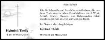Traueranzeige von Heinrich Theile von Tageszeitung
