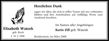 Traueranzeige von Elisabeth Watzek von Tageszeitung