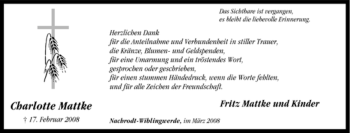 Traueranzeige von Charlotte Mattke von Tageszeitung