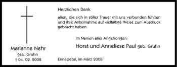 Traueranzeige von Marianne Nehr von Tageszeitung