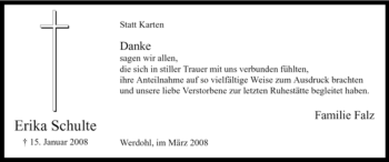 Traueranzeige von Erika Schulte von Tageszeitung