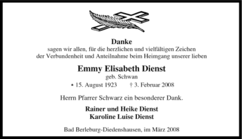 Traueranzeige von Emmy Elisabeth Dienst von Tageszeitung