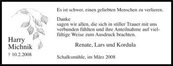 Traueranzeige von Harry Michnik von Tageszeitung