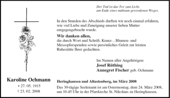 Traueranzeige von Karoline Ochmann von Tageszeitung