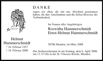 Traueranzeige von Helmut Hammerschmidt von Tageszeitung