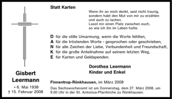 Traueranzeige von Gisbert Leermann von Tageszeitung