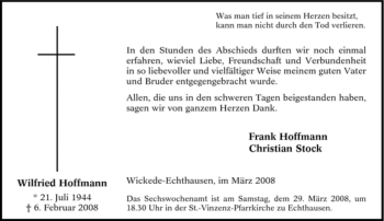 Traueranzeige von Wilfried Hoffmann von Tageszeitung