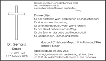 Traueranzeige von Gerhard Sauer von Tageszeitung
