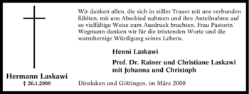 Traueranzeige von Hermann Laskawi von Tageszeitung