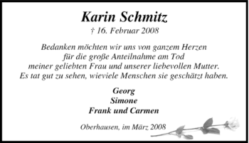 Traueranzeige von Karin Schmitz von Tageszeitung
