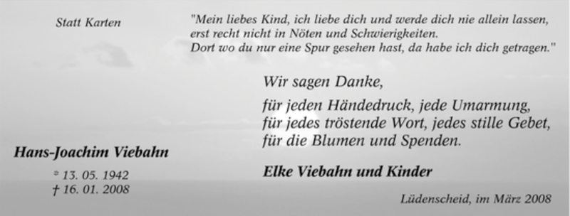  Traueranzeige für Hans-Joachim Viebahn vom 22.03.2008 aus Tageszeitung