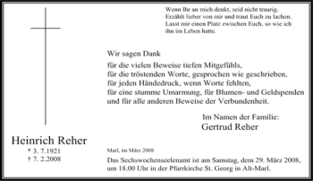 Traueranzeige von Heinrich Reher von Tageszeitung