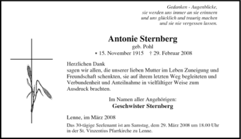 Traueranzeige von Antonie Sternberg von Tageszeitung
