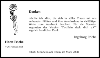 Traueranzeige von Horst Friebe von Tageszeitung