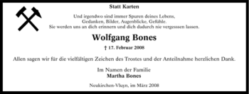 Traueranzeige von Wolfgang Bones von Tageszeitung