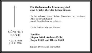 Traueranzeige von Günther Pröhl von Tageszeitung