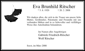Traueranzeige von Eva Brunhild Ritscher von Tageszeitung