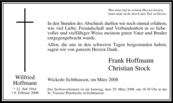Traueranzeige von Wilfried Hoffmann von Tageszeitung