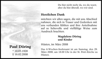 Traueranzeige von Paul Döring von Tageszeitung
