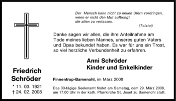 Traueranzeige von Friedrich Schröder von Tageszeitung