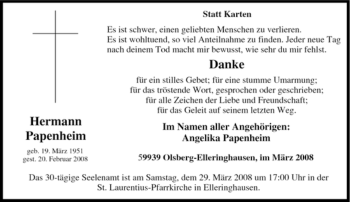 Traueranzeige von Hermann Papenheim von Tageszeitung