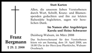 Traueranzeige von Franz Bergmann von Tageszeitung