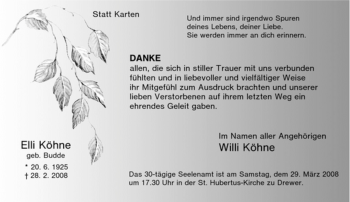 Traueranzeige von Elli Köhne von Tageszeitung