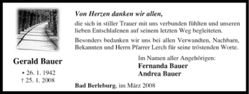 Traueranzeige von Gerald Bauer von Tageszeitung