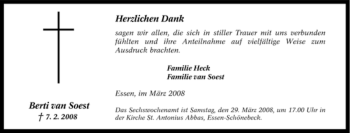 Traueranzeige von Berti van Soest von Tageszeitung