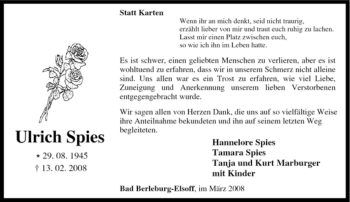 Traueranzeige von Ulrich Spies von Tageszeitung