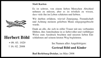 Traueranzeige von Herbert Böhl von Tageszeitung
