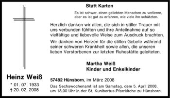 Traueranzeige von Heinz Weiß von Tageszeitung