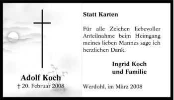 Traueranzeige von Adolf Koch von Tageszeitung