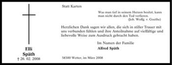 Traueranzeige von Elli Späth von Tageszeitung