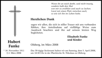 Traueranzeige von Hubert Funke von Tageszeitung
