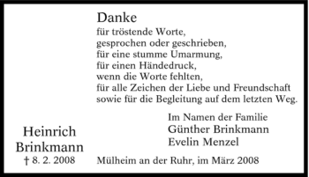 Traueranzeige von Heinrich Brinkmann von Tageszeitung