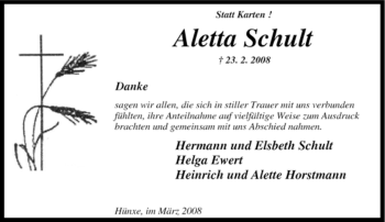Traueranzeige von Aletta Schult von Tageszeitung