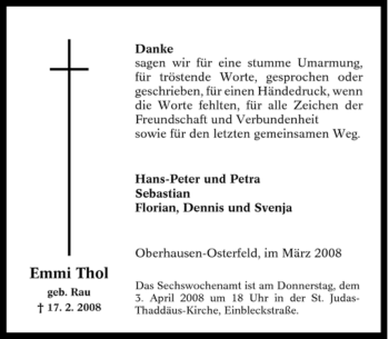 Traueranzeige von Emmi Thol von Tageszeitung