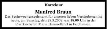 Traueranzeige von Manfred Braun von Tageszeitung