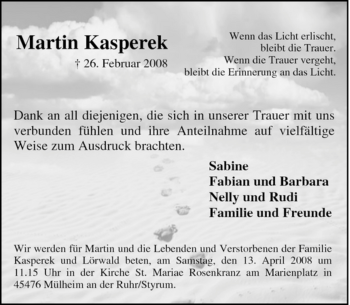 Traueranzeige von Martin Kasperek von Tageszeitung