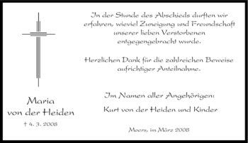 Traueranzeige von Maria von der Heiden von Tageszeitung