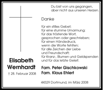 Traueranzeige von Elisabeth Wernhardt von Tageszeitung