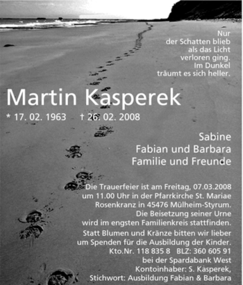 Traueranzeige von Martin Kasperek von Tageszeitung