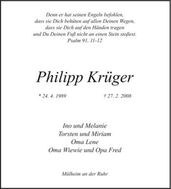 Traueranzeige von Philipp Krüger von Tageszeitung