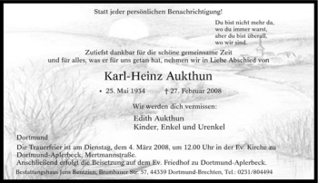Traueranzeige von Karl-Heinz Aukthun von Tageszeitung