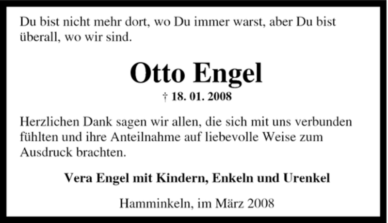  Traueranzeige für Otto Engel vom 03.03.2008 aus Tageszeitung