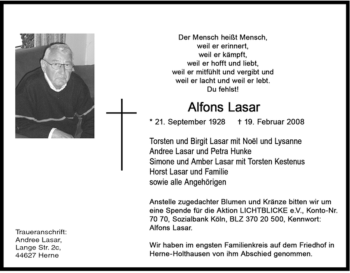 Traueranzeige von Alfons Lasar von Tageszeitung