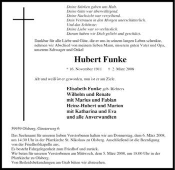 Traueranzeige von Hubert Funke von Tageszeitung