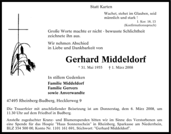 Traueranzeige von Gerhard Middeldorf von Tageszeitung