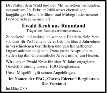 Traueranzeige von Ewald Kroh von Tageszeitung